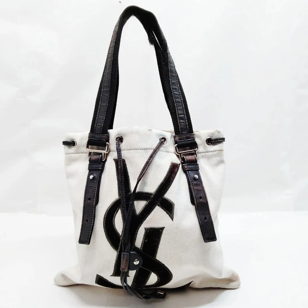 Yves Saint Laurent YSL Brown Cream Kahala Tote Messenger Bag